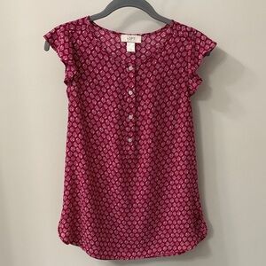 LOFT Burgundy Geometric Blouse